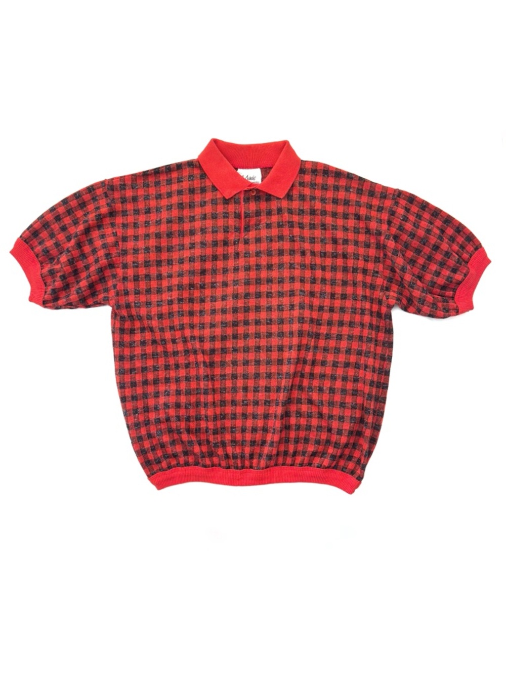 Vintage Made on Earth Red Black Buffalo Check Plaid Grunge Collared Polo Shirt